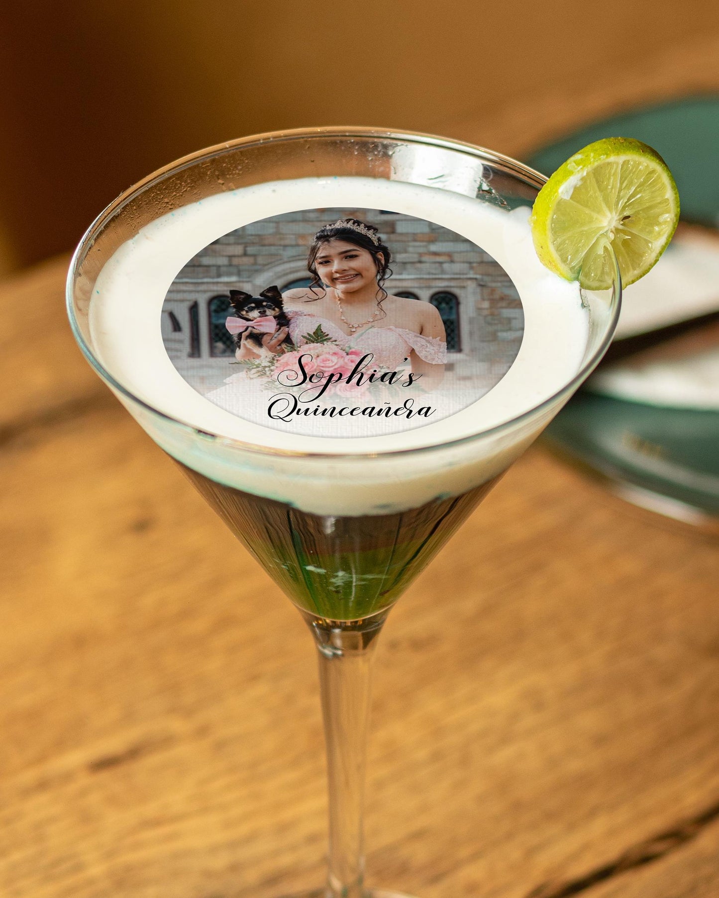Personalized Edible Cocktail Topper/Photo Drink Topper/Quinceanera Party Decor/Sweet Sixteen Drink Toppers/Big Party Drink Toppers