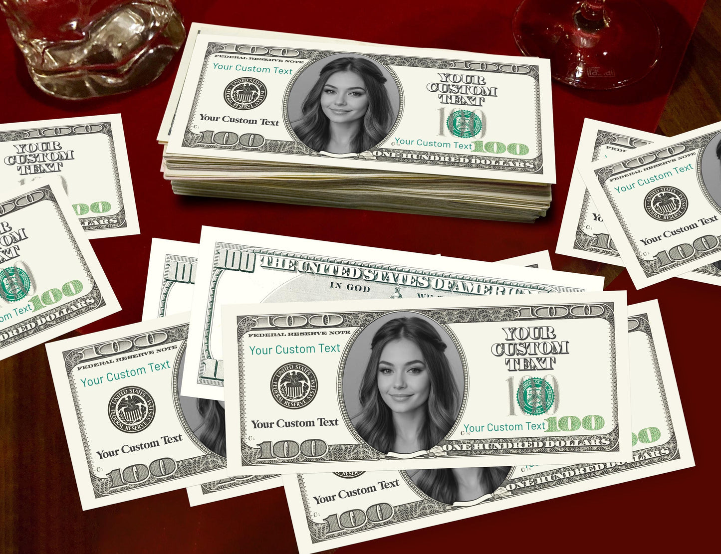 Custom 100 dollar bills for Bachelorette Party, Birthday, Wedding, Bachelor/Custom Fake Money Cash Bills Play/Your Face on Money/Game Money