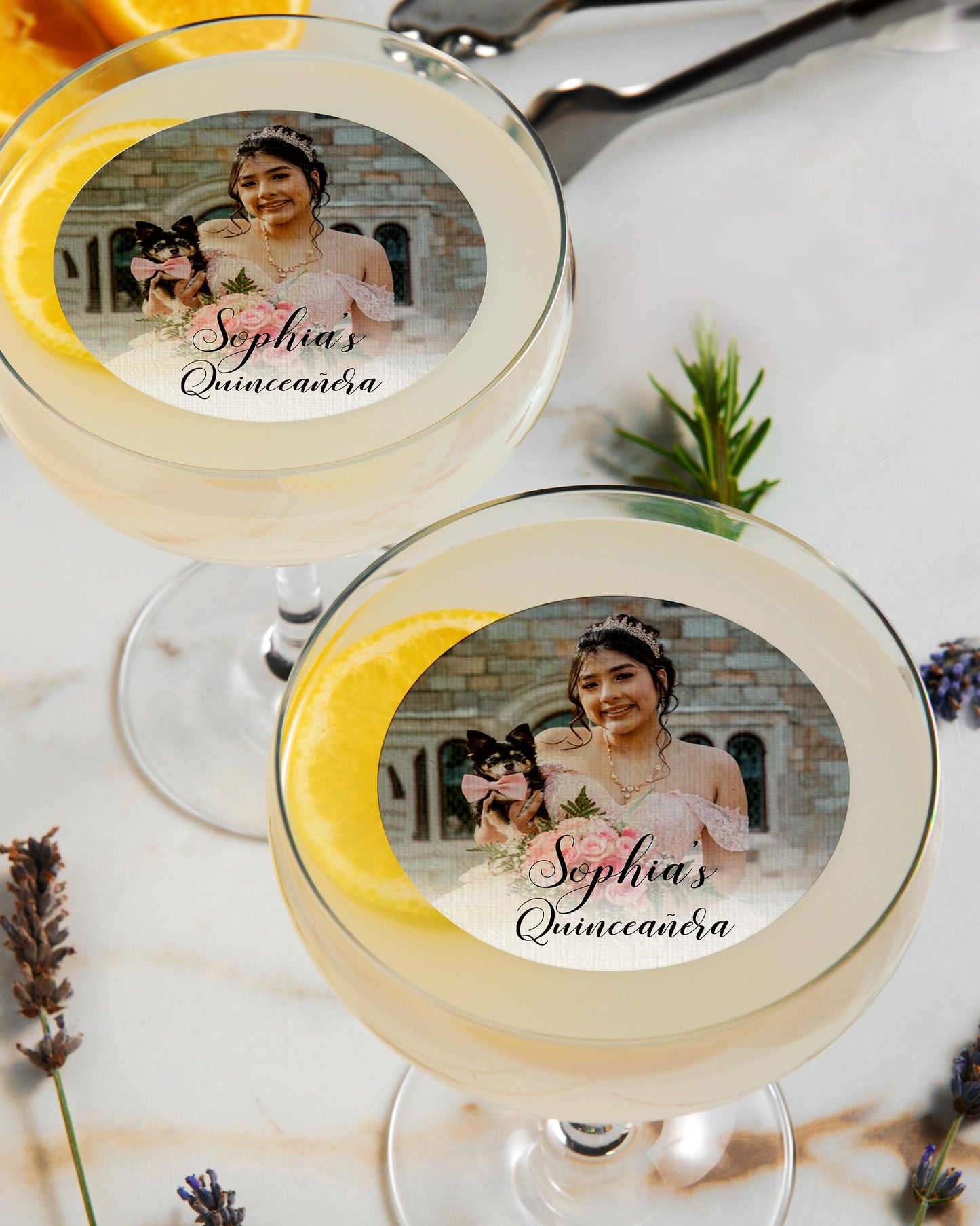Personalized Edible Cocktail Topper/Photo Drink Topper/Quinceanera Party Decor/Sweet Sixteen Drink Toppers/Big Party Drink Toppers