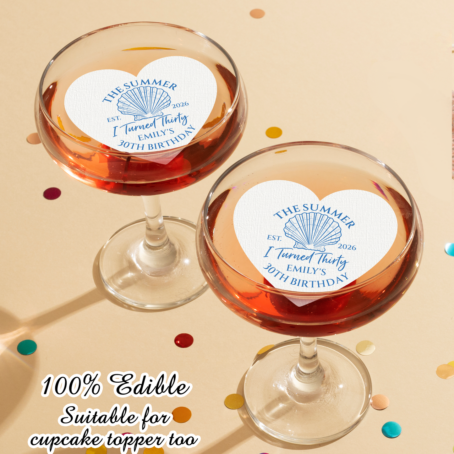 The Summer I turned Thirty Birthday Cocktail Toppers/ANY AGE Custom Birthday Drink Toppers/Beach Coastal Birthday Party Edible Decors