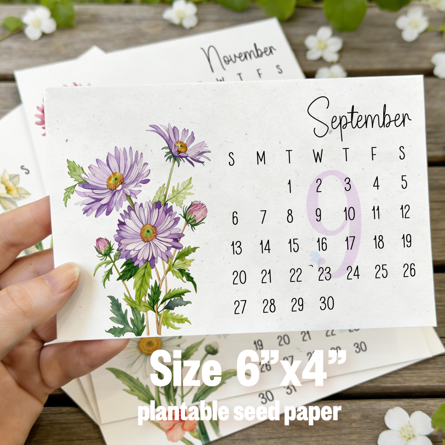 Plantable Calendar 2026, Birth Month Flowers Calendar on White Wildflower Seed Paper, Watercolor Art, Coworkers Gift, Eco-Friendly Gift