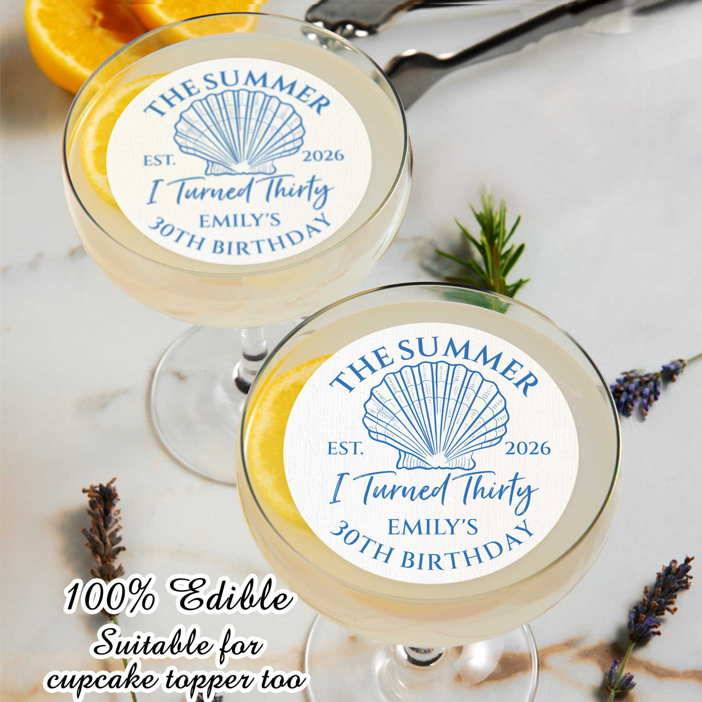 The Summer I turned Thirty Birthday Cocktail Toppers/ANY AGE Custom Birthday Drink Toppers/Beach Coastal Birthday Party Edible Decors