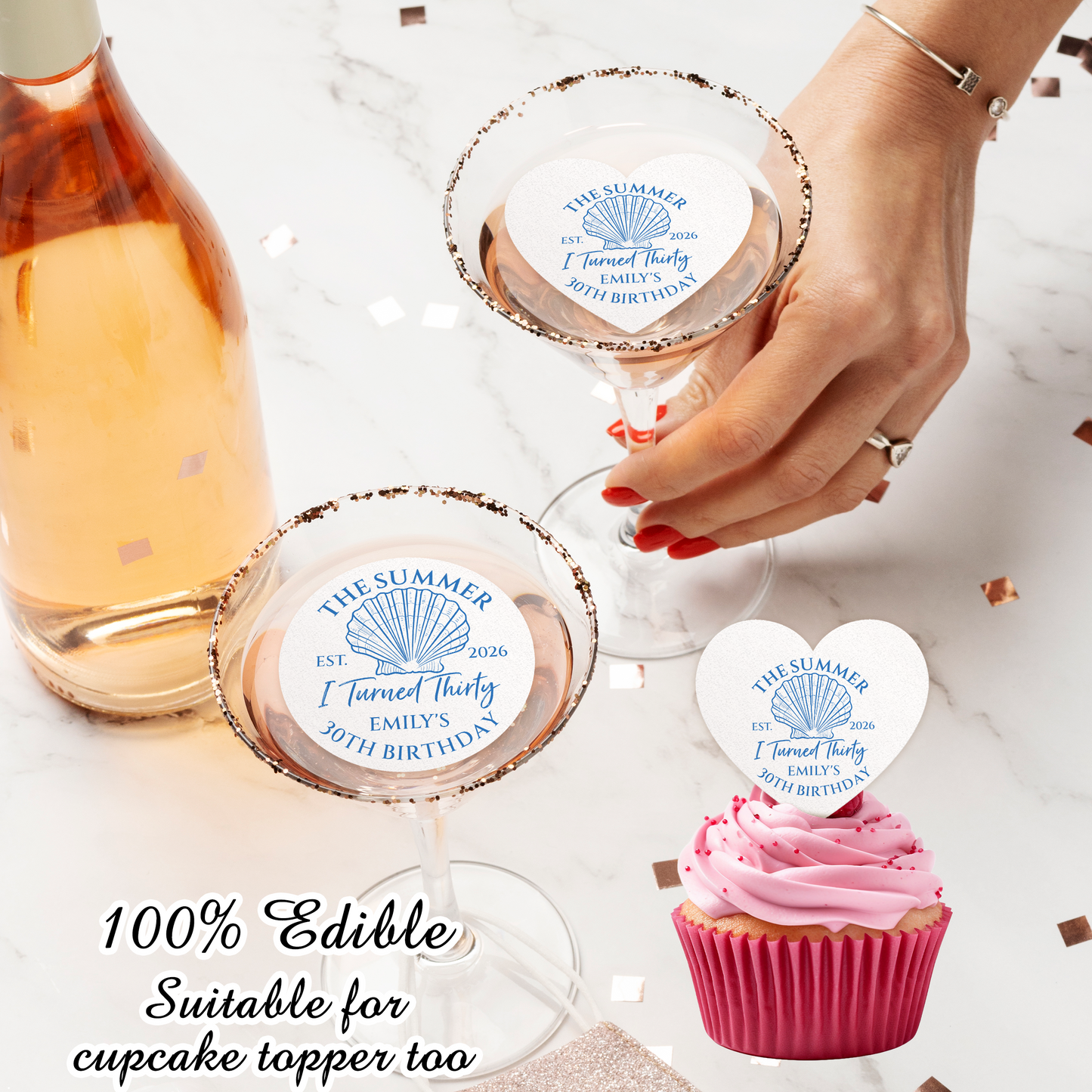 The Summer I turned Thirty Birthday Cocktail Toppers/ANY AGE Custom Birthday Drink Toppers/Beach Coastal Birthday Party Edible Decors