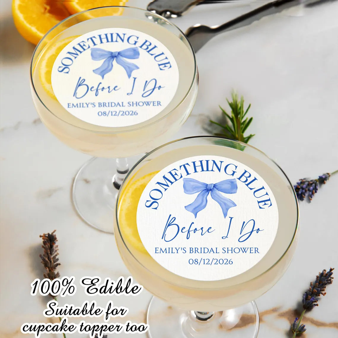 Something Blue Drink Toppers/Edible Bridal Party Decorations/Bachelorette Party Favors/Custom Bridal Shower Cocktail Toppers/Summer Wedding