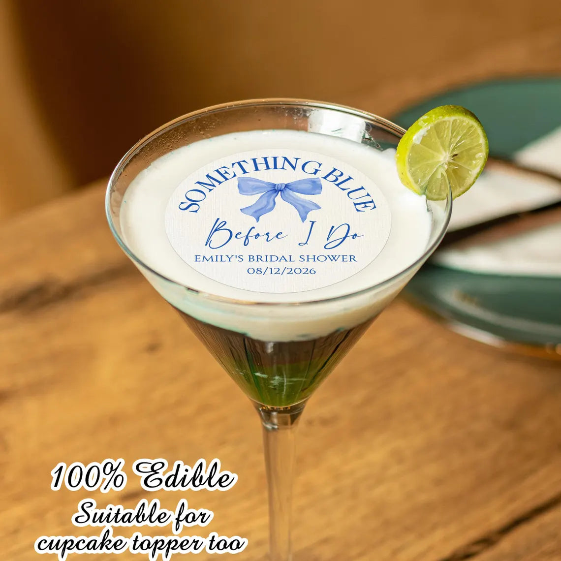 Something Blue Drink Toppers/Edible Bridal Party Decorations/Bachelorette Party Favors/Custom Bridal Shower Cocktail Toppers/Summer Wedding