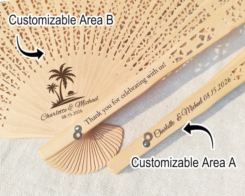 Tropical Palm Wedding Fans Custom Beach Wedding Favors Hawaii Florida Mexico Punta Cana Dominican Republic Puerto Rico Wedding Ceremony Fans