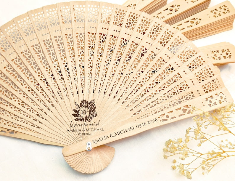 Tropical Palm Wedding Fans Custom Beach Wedding Favors Hawaii Florida Mexico Punta Cana Dominican Republic Puerto Rico Wedding Ceremony Fans