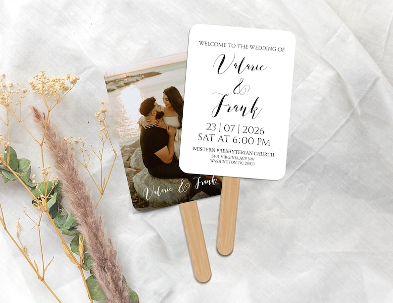 Personalized Wedding Hand Fans Double-Sided Printed Photo Wedding Program Fan with Photo Fans for Guests Ceremony Fans Printable Wedding Fan