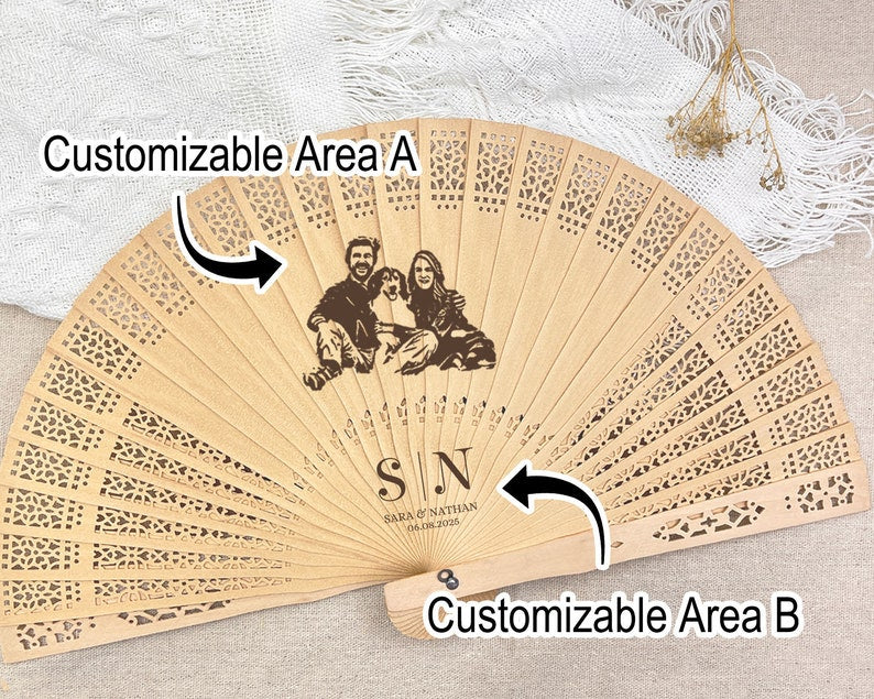 Personalized Photo on Wood Fans/Custom Engraved Rustic Wedding Fan Favors/Personalized Laser Engraved Wooden Photo Fans