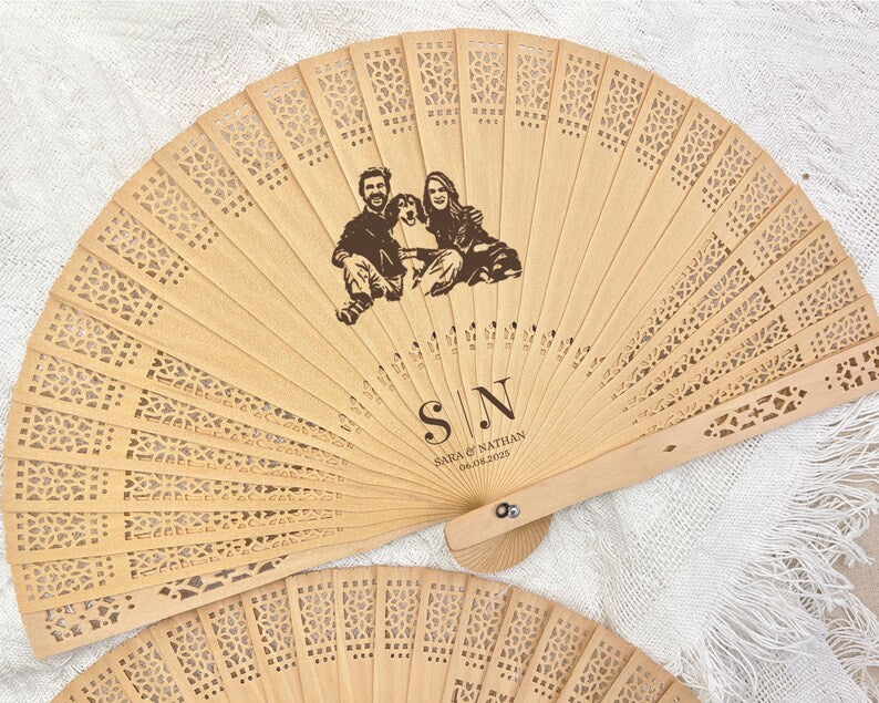 Personalized Photo on Wood Fans/Custom Engraved Rustic Wedding Fan Favors/Personalized Laser Engraved Wooden Photo Fans