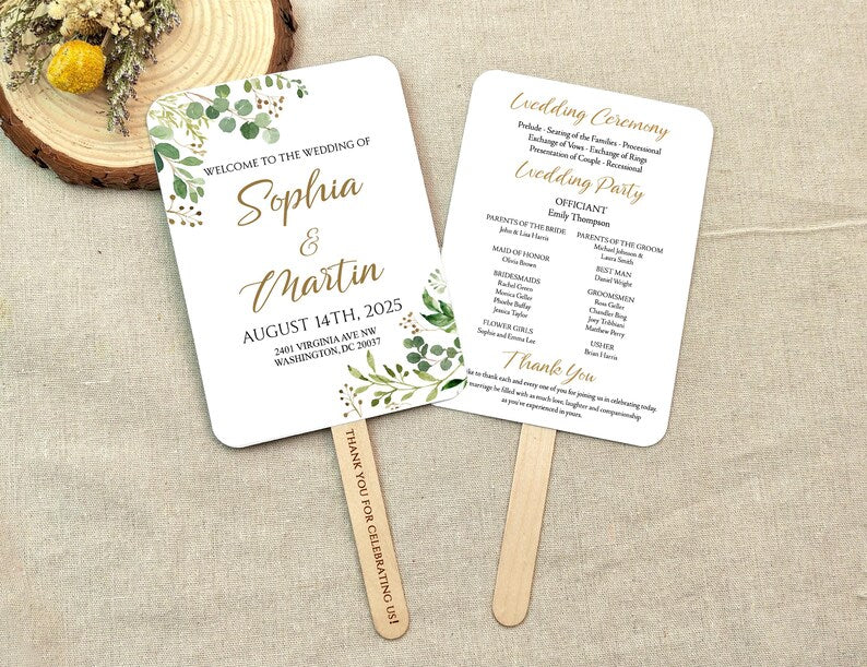Wedding Program Fans Fully-Assembled/Sage Green Wedding Timeline Program Fan/Ceremony Wedding Fans/Fans for Ceremony/Fans for Wedding Day