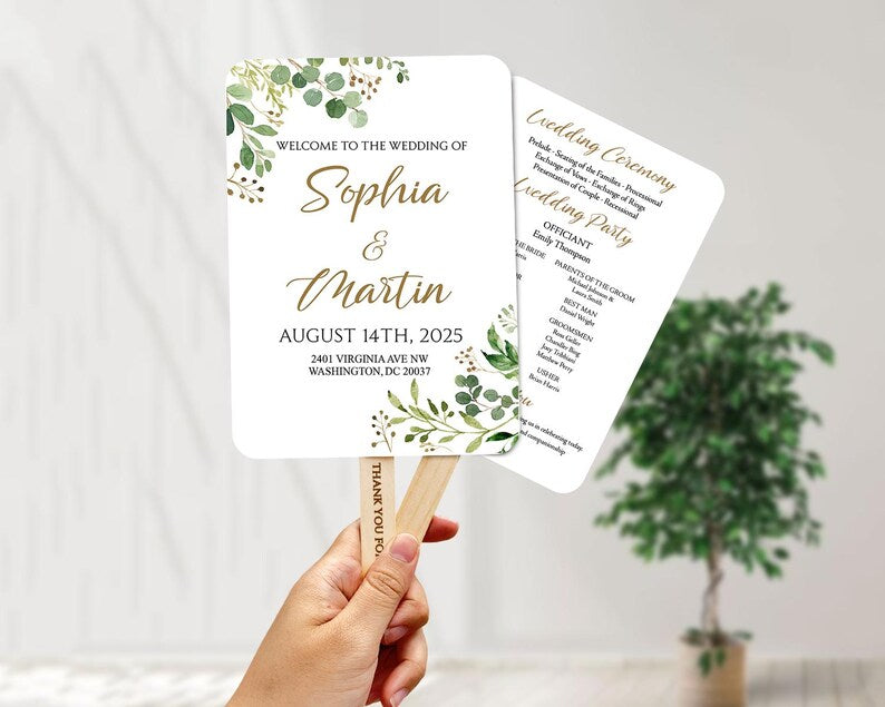 Wedding Program Fans Fully-Assembled/Sage Green Wedding Timeline Program Fan/Ceremony Wedding Fans/Fans for Ceremony/Fans for Wedding Day