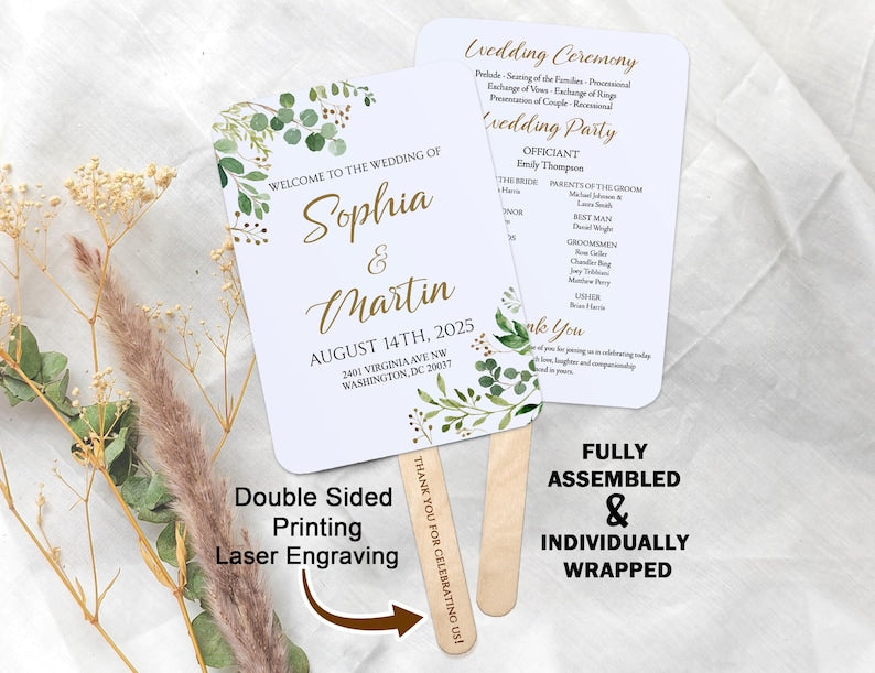 Wedding Program Fans Fully-Assembled/Sage Green Wedding Timeline Program Fan/Ceremony Wedding Fans/Fans for Ceremony/Fans for Wedding Day