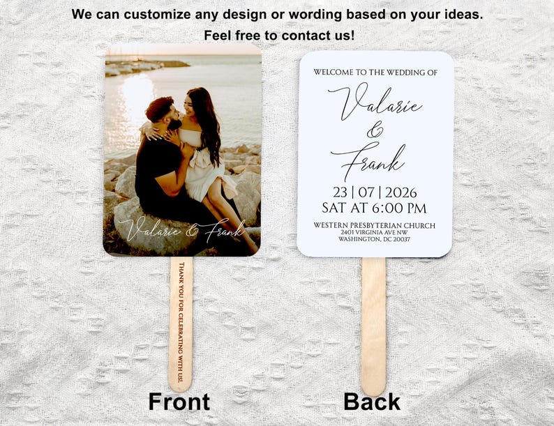 Personalized Wedding Hand Fans Double-Sided Printed Photo Wedding Program Fan with Photo Fans for Guests Ceremony Fans Printable Wedding Fan