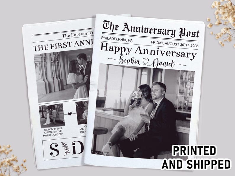 PRINTED Shipped Couple Happy Anniversary Newspaper/ANY YEAR Anniversary/Anniversary Gift For Wife and Husband/Wedding Anniversary Gift