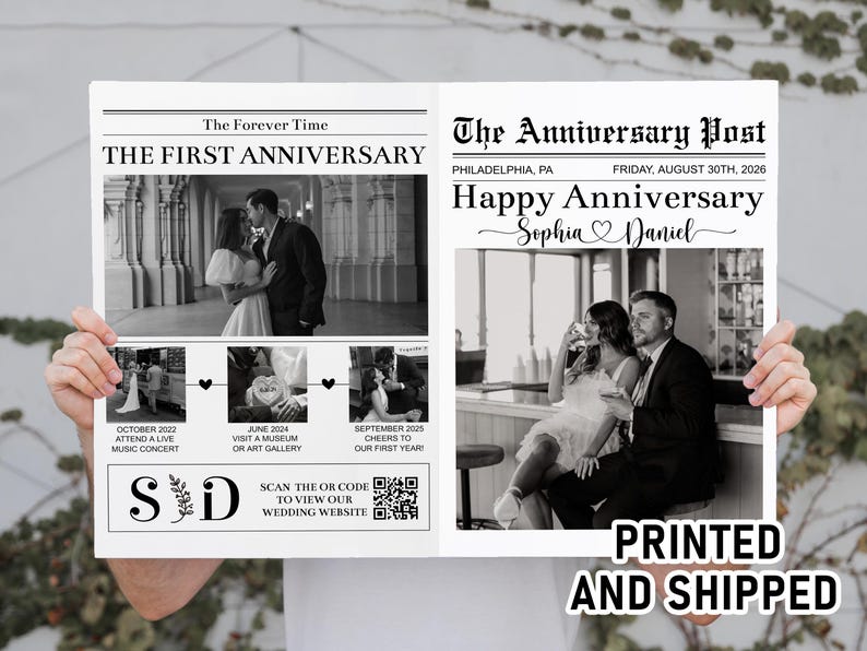 PRINTED Shipped Couple Happy Anniversary Newspaper/ANY YEAR Anniversary/Anniversary Gift For Wife and Husband/Wedding Anniversary Gift