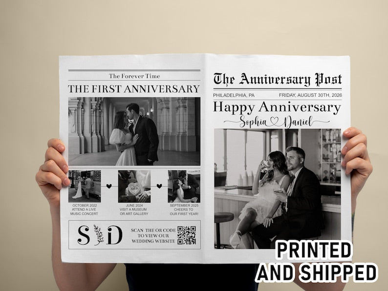 PRINTED Shipped Couple Happy Anniversary Newspaper/ANY YEAR Anniversary/Anniversary Gift For Wife and Husband/Wedding Anniversary Gift