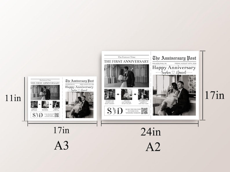 PRINTED Shipped Couple Happy Anniversary Newspaper/ANY YEAR Anniversary/Anniversary Gift For Wife and Husband/Wedding Anniversary Gift