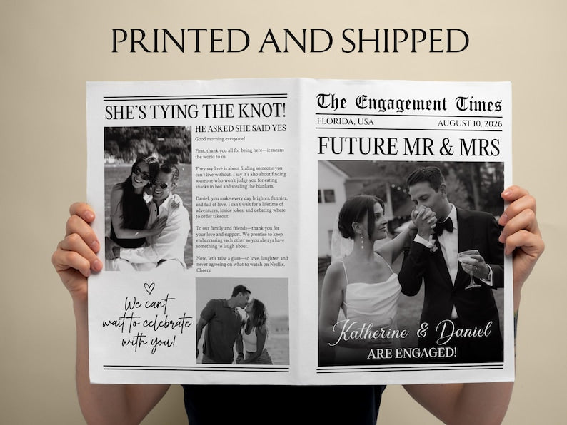 Newspaper Engagement Announcement/Editable Future Mr & Mrs Newspaper/Engagement Wedding Newspaper For Photography/Printed Shipped Newspaper