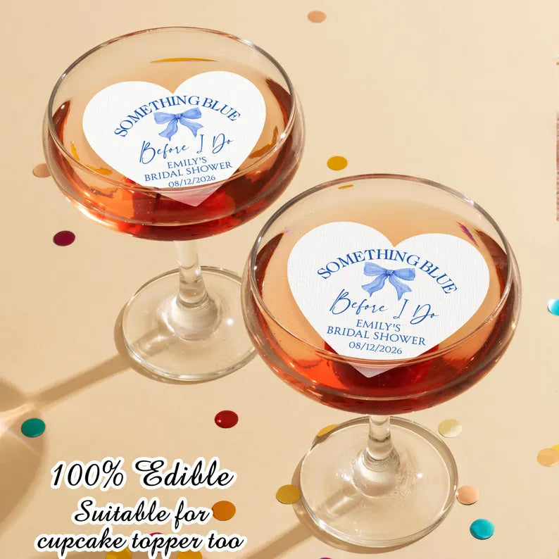 Something Blue Drink Toppers/Edible Bridal Party Decorations/Bachelorette Party Favors/Custom Bridal Shower Cocktail Toppers/Summer Wedding