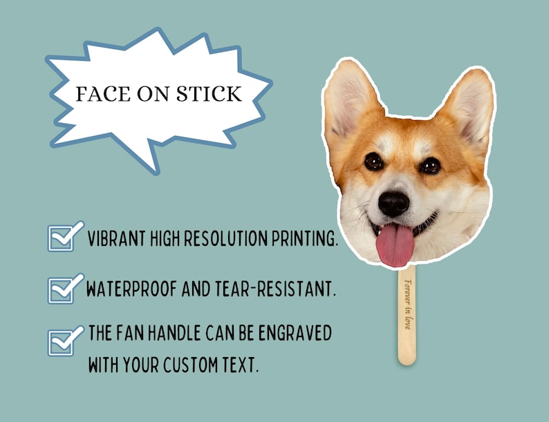 Custom Face on A Stick Party Favors/Pet Face on a Stick/Bachelorette Decorations/Groom Face Fans/Birthday/Wedding/Graduation/Baby Shower