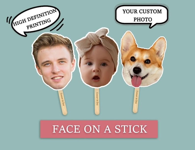 Custom Face on A Stick Party Favors/Pet Face on a Stick/Bachelorette Decorations/Groom Face Fans/Birthday/Wedding/Graduation/Baby Shower