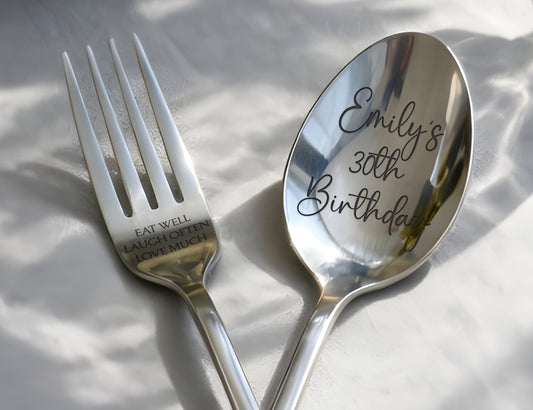 Custom Engraved Stainless Steel Spoons & Fork/Personalized Ice Cream Spoon Gift/Birthday Gift/Anniversary Gift/Engraved Custom Spoon or Fork