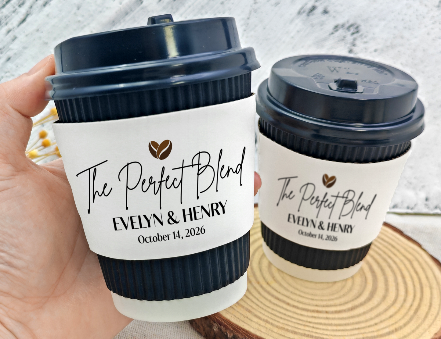 The Perfect Blend Wedding Coffee SLEEVES/Custom Coffee Cup With Sleeves/Wedding Coffee Bar/Personalized Paper Coffee Cup Sleeves for Wedding