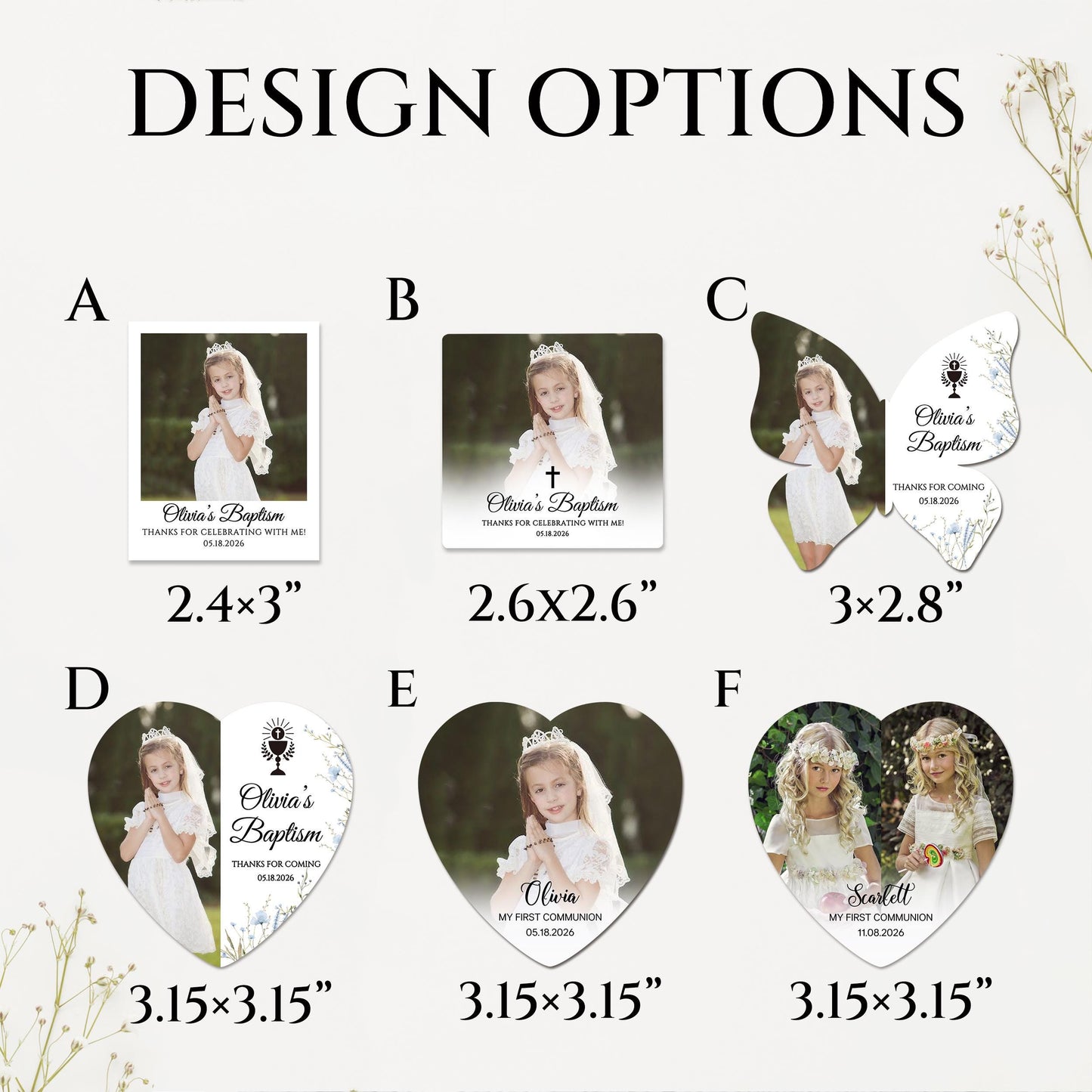 Baptism Magnet Favors for Guest/First Communion Gifts/Baptism Photo Magnets/Customizable Christening Favors/Baptism Favors/Favor De Bautizo