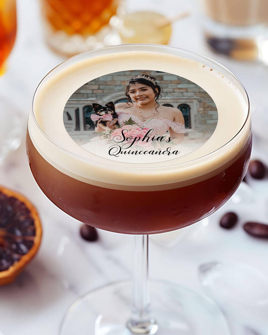 Personalized Edible Cocktail Topper/Photo Drink Topper/Quinceanera Party Decor/Sweet Sixteen Drink Toppers/Big Party Drink Toppers