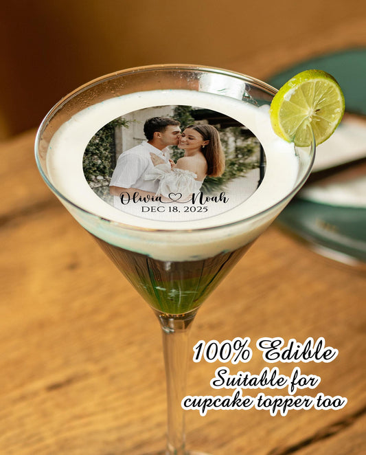 Personalized Edible Photo Wedding Drink Toppers/Custom Drink Toppers/Portrait Edible Toppers/Save The Date/Engagement/Wedding Party Decor