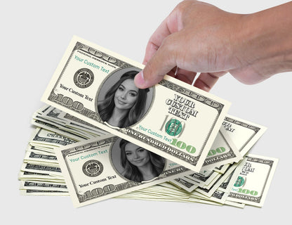 Custom 100 dollar bills for Bachelorette Party, Birthday, Wedding, Bachelor/Custom Fake Money Cash Bills Play/Your Face on Money/Game Money