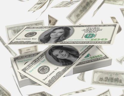 Custom 100 dollar bills for Bachelorette Party, Birthday, Wedding, Bachelor/Custom Fake Money Cash Bills Play/Your Face on Money/Game Money