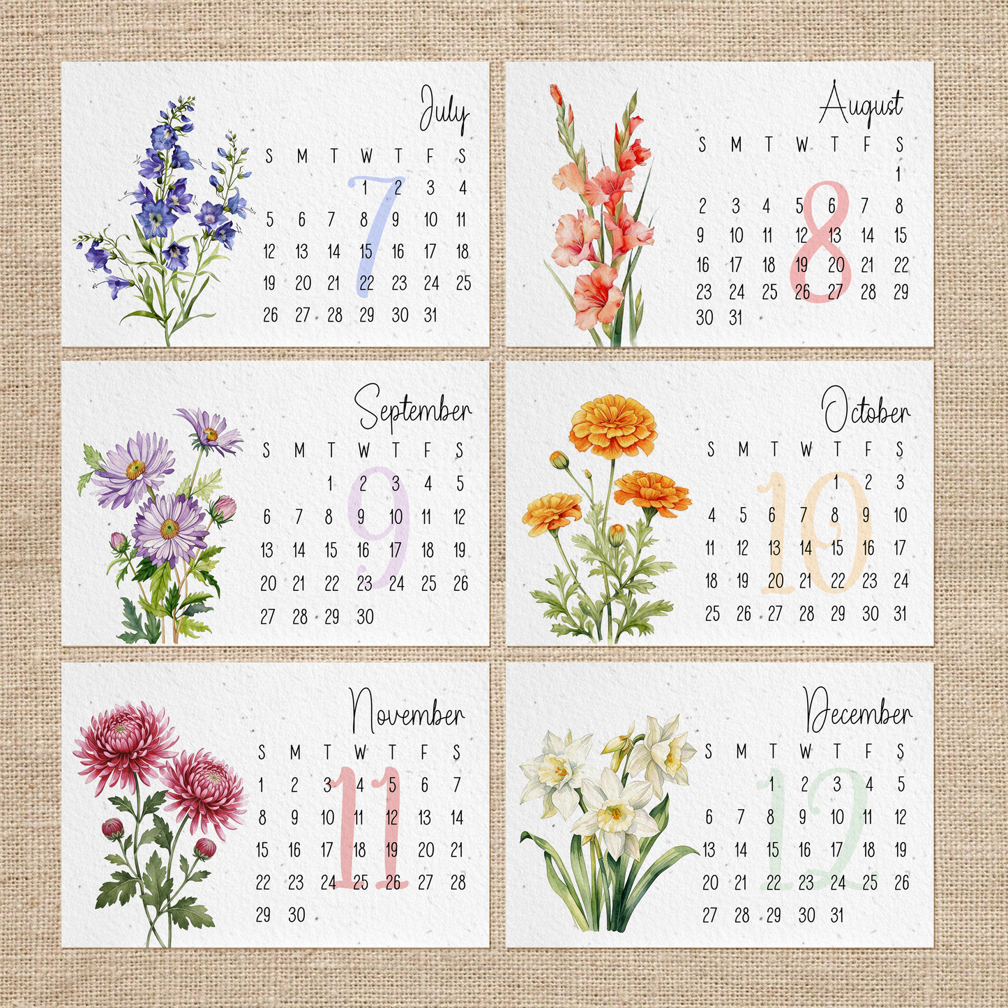 Plantable Calendar 2026, Birth Month Flowers Calendar on White Wildflower Seed Paper, Watercolor Art, Coworkers Gift, Eco-Friendly Gift