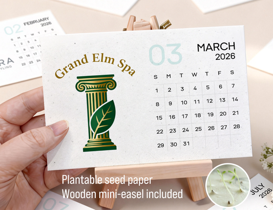 Personalized 2026 Business Desk Calendar with Logo, Plantable Wildflower Seed Paper Calendar