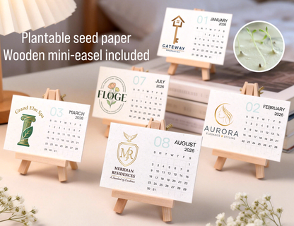 Personalized 2026 Business Desk Calendar with Logo, Plantable Wildflower Seed Paper Calendar