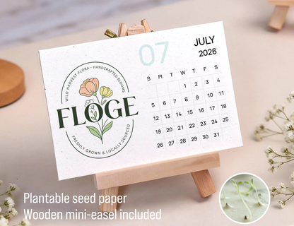 Personalized 2026 Business Desk Calendar with Logo, Plantable Wildflower Seed Paper Calendar