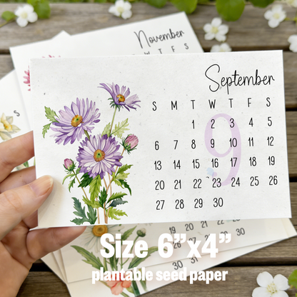 Plantable Calendar 2026, Birth Month Flowers Calendar on White Wildflower Seed Paper, Watercolor Art, Coworkers Gift, Eco-Friendly Gift