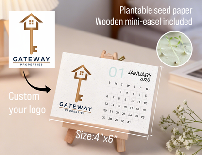 Personalized 2026 Business Desk Calendar with Logo, Plantable Wildflower Seed Paper Calendar