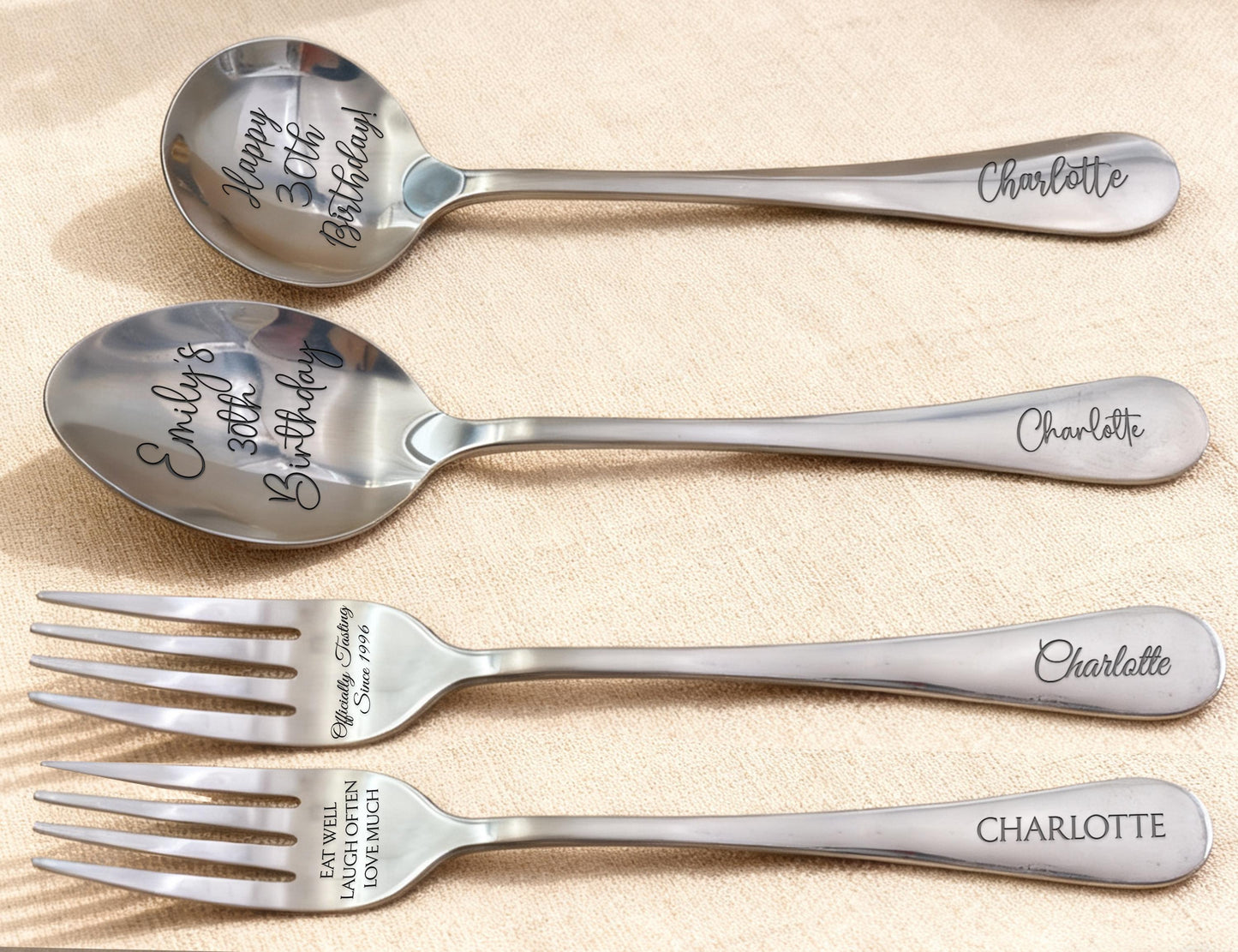 Custom Engraved Stainless Steel Spoons & Fork/Personalized Ice Cream Spoon Gift/Birthday Gift/Anniversary Gift/Engraved Custom Spoon or Fork