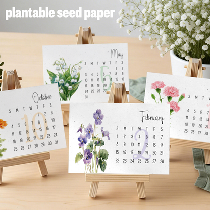 Plantable Calendar 2026, Birth Month Flowers Calendar on White Wildflower Seed Paper, Watercolor Art, Coworkers Gift, Eco-Friendly Gift
