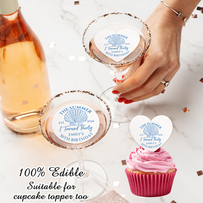 The Summer I turned Thirty Birthday Cocktail Toppers/ANY AGE Custom Birthday Drink Toppers/Beach Coastal Birthday Party Edible Decors