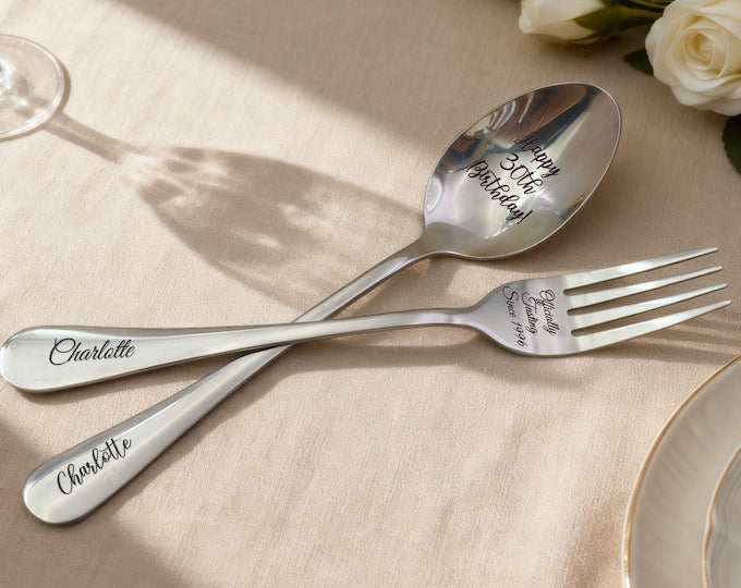 Custom Engraved Stainless Steel Spoons & Fork/Personalized Ice Cream Spoon Gift/Birthday Gift/Anniversary Gift/Engraved Custom Spoon or Fork