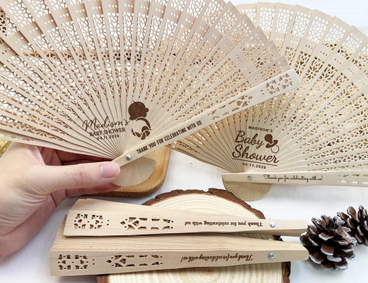 Bulk Baby Shower Favors for Guests/Personalized Baby Fans/Custom Baby Newborn Gift Hand Fans/Laser Engraved Party Fans/Baby Shower Wood Fans