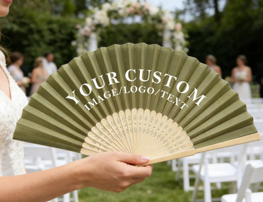 Personalized Printed Fabric Hand Fans Bulk, Custom Logo Text Favors for Wedding, Birthday, Baptism, Baby Shower & Bachelorette Summer Events