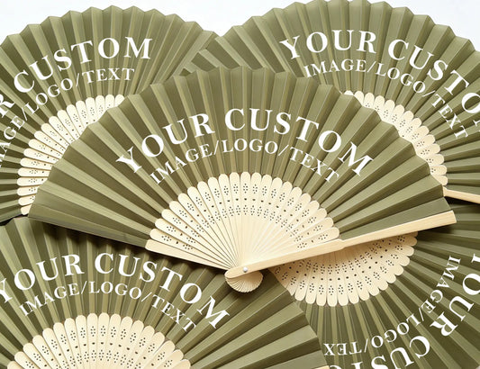Personalized Printed Fabric Hand Fans Bulk, Custom Logo Text Favors for Wedding, Birthday, Baptism, Baby Shower & Bachelorette Summer Events