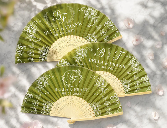 Personalized Wedding Hand Fans, Custom Monogram Folding Wedding Favors, Bulk Summer Outdoor Bridesmaid Gifts, Baptism Engagement Party Favor
