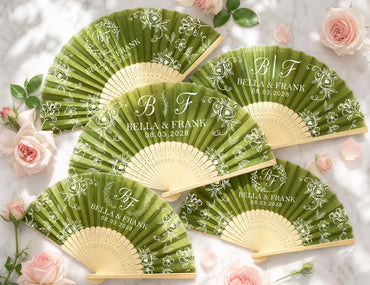 Personalized Wedding Hand Fans, Custom Monogram Folding Wedding Favors, Bulk Summer Outdoor Bridesmaid Gifts, Baptism Engagement Party Favor