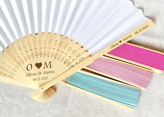 Wedding Fans for Guests in bulk/Custom Wedding Favors/Wedding Hand Fan/Personalized Engraved Fans/Party Favor Hand Fans/White Paper Fan Set