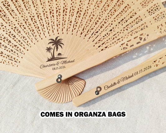 Tropical Palm Wedding Fans Custom Beach Wedding Favors Hawaii Florida Mexico Punta Cana Dominican Republic Puerto Rico Wedding Ceremony Fans